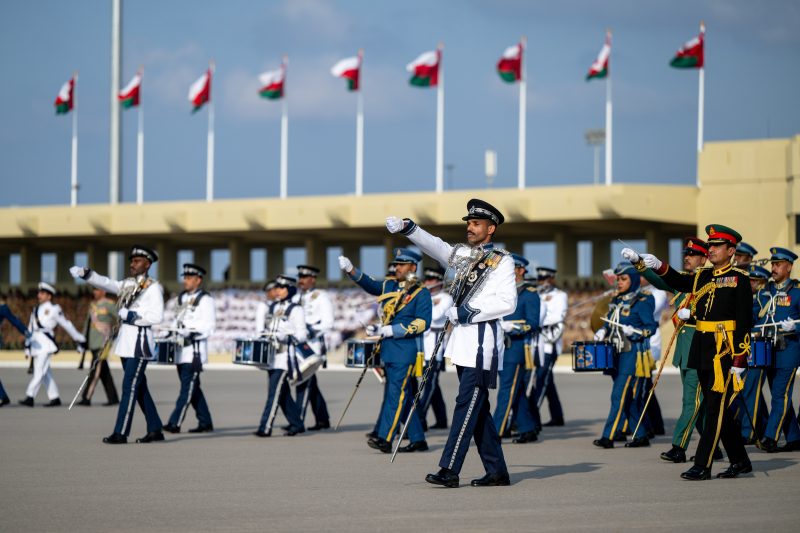 The joint corps of military music bands march in slow and normal pace before the Royal Dais.