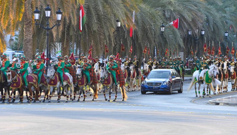 The Royal Motorcade carrying the King of Bahrain travels through Muscat.