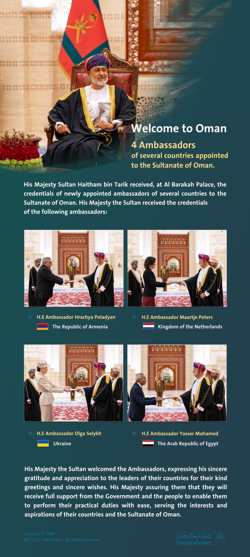 His Majesty receives credentials of foreign Ambassadors 