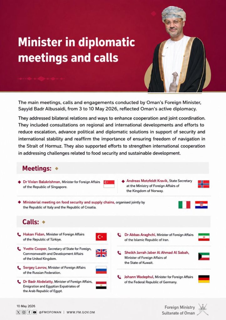 Minister in diplomatic meetings and calls