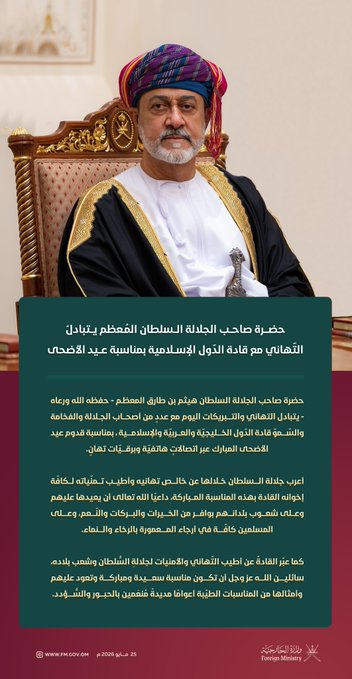 جلالة السلطان المعظم يتبادل التهاني مع قادة الدول الإسلامية بمناسبة عيد الأضحى