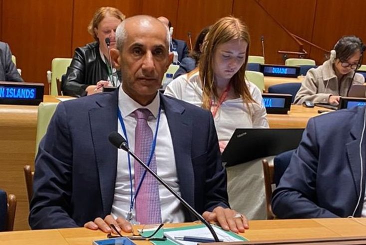 Ambassador Sheikh Hamid bin Ali Almaani at UN meeting about UNRWA