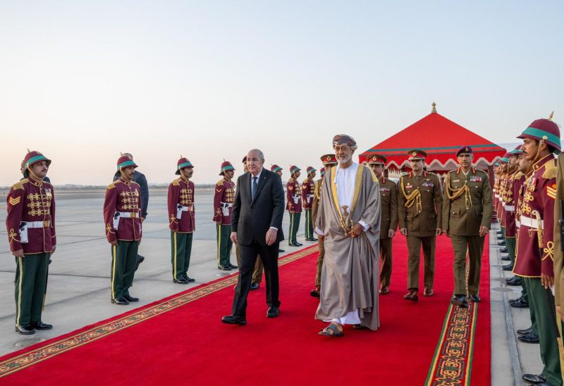 HM Sultan Haitham at the Royal Airport with President of Algeria Abdelmadjid Tebboune