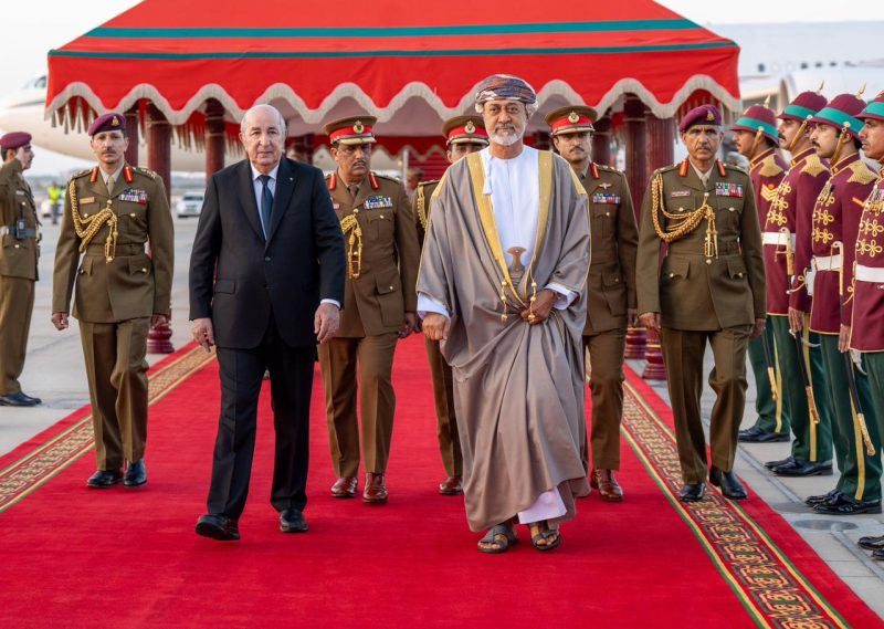 HM Sultan Haitham at the Royal Airport with President of Algeria Abdelmadjid Tebboune