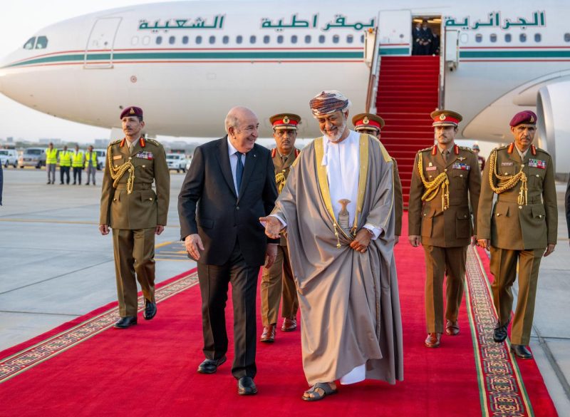 HM Sultan Haitham at the Royal Airport with President of Algeria Abdelmadjid Tebboune