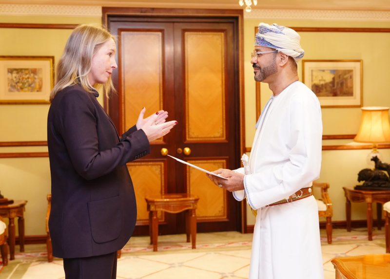 Dutch Ambassador Stella Kloth hands Sayyid Badr a message for His Majesty the Sultan from King of Netherlands.